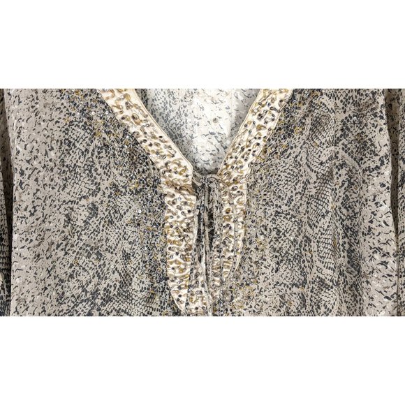 Reptile snake print lightweight sheer beaded kimono cover up caftan blouse - Picture 4 of 5